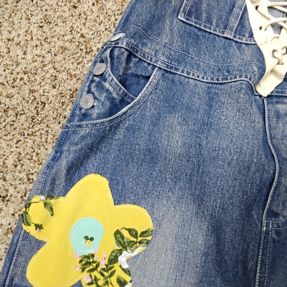 3918 Size Small Pol Upcycled Lace Up Over-all Shorts. New - Picture 4 of 5